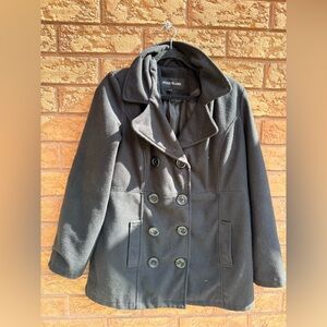 River Island Black Wool Blend‎ Double-Breasted Pea Coat
